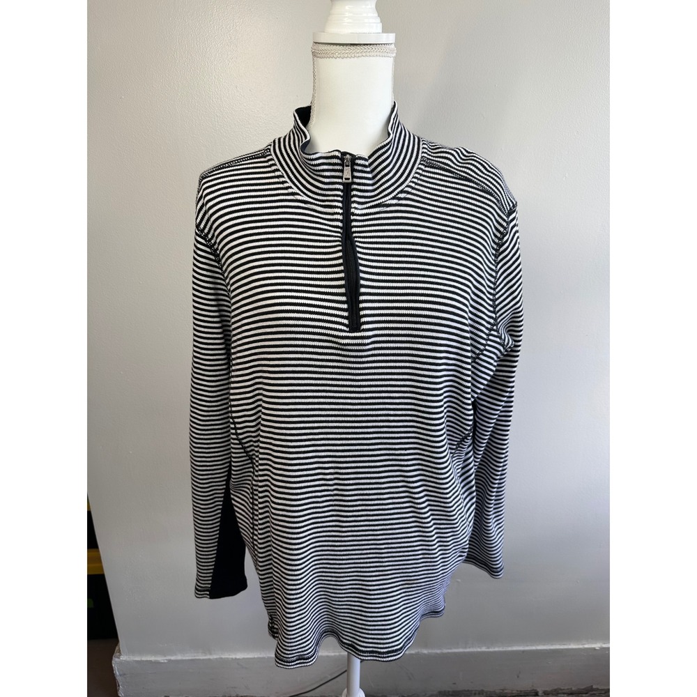 Lauren Ralph Lauren Active Black White Striped Quarter Zip Pullover Plus 3X